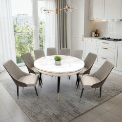 طاولة طعام رخام مع أرجل معدنية 8 كراسي طاولة طعام رخام مع أرجل معدنية 8 كراسي