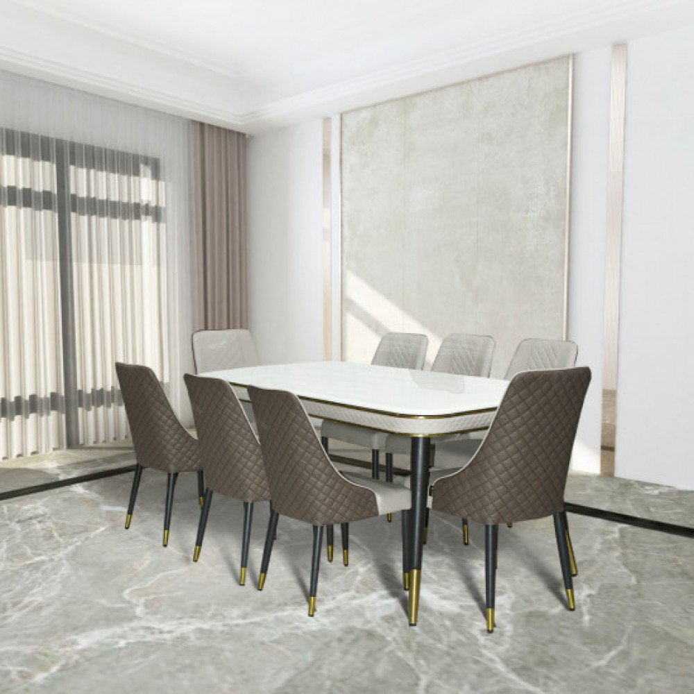 طاولة طعام رخام مع أرجل معدنية 8 كراسي