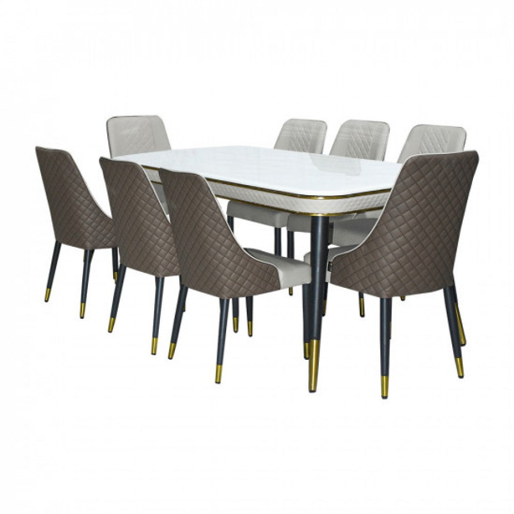 طاولة طعام رخام مع أرجل معدنية 8 كراسي