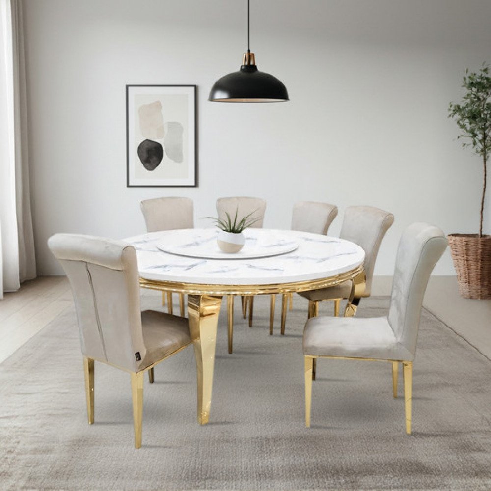 طاولة طعام رخام مع أرجل معدنية 6 كراسي طاولة طعام رخام مع أرجل معدنية 6 كراسي