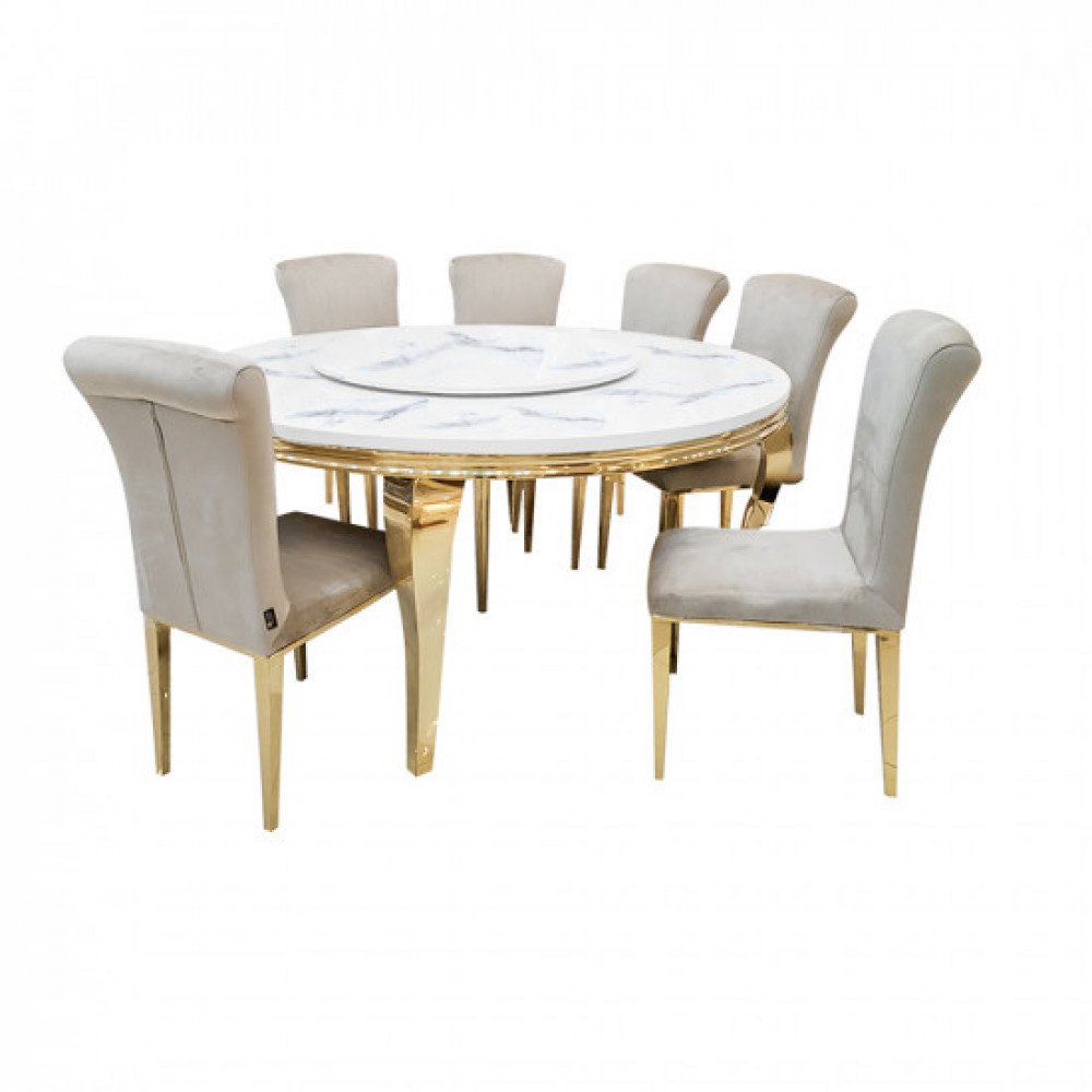 طاولة طعام رخام مع أرجل معدنية 6 كراسي طاولة طعام رخام مع أرجل معدنية 6 كراسي