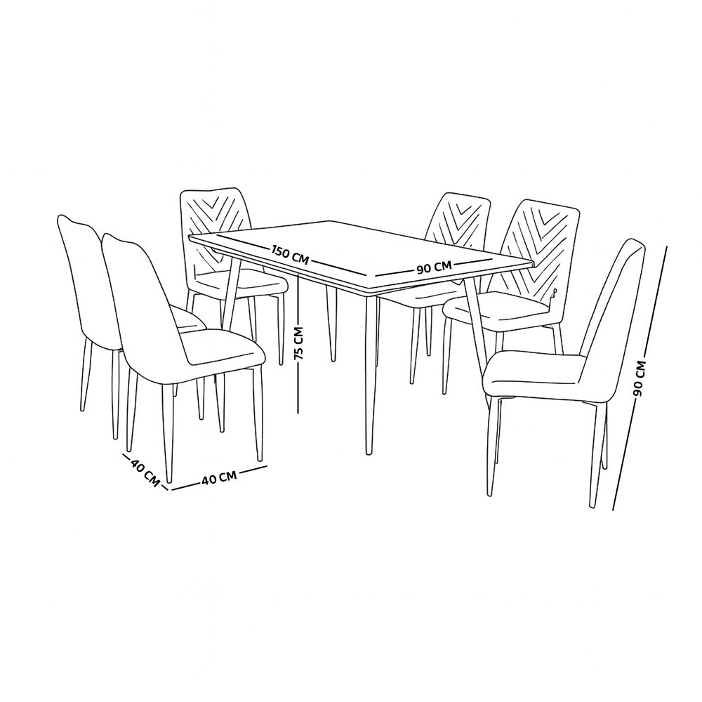 طاولة طعام خشب وارجل معدنية 6 كراسي طاولة طعام خشب وارجل معدنية 6 كراسي