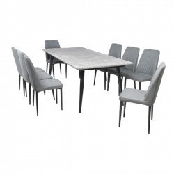 طاولة طعام خشب وارجل معدنية 8 كراسي طاولة طعام خشب وارجل معدنية 8 كراسي