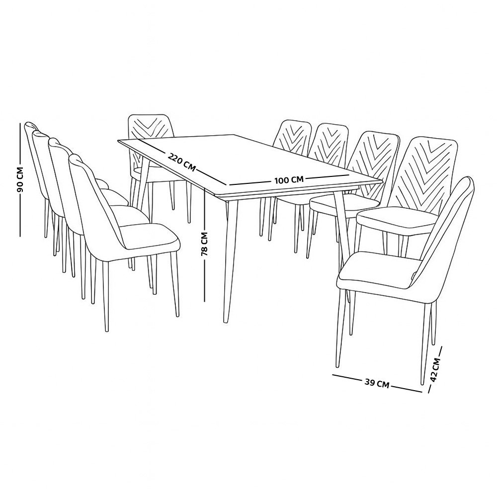 طاوله طعام خشب مع أرجل معدنية 10 كراسي