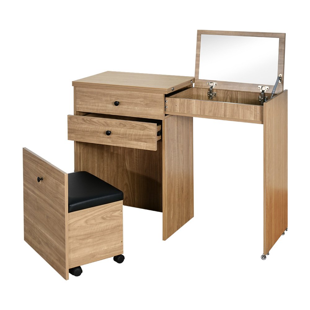 طاولة زينة مودرن خشبية مع مرآة ومقعد متحرك طاولة زينة مودرن خشبية مع مرآة ومقعد متحرك