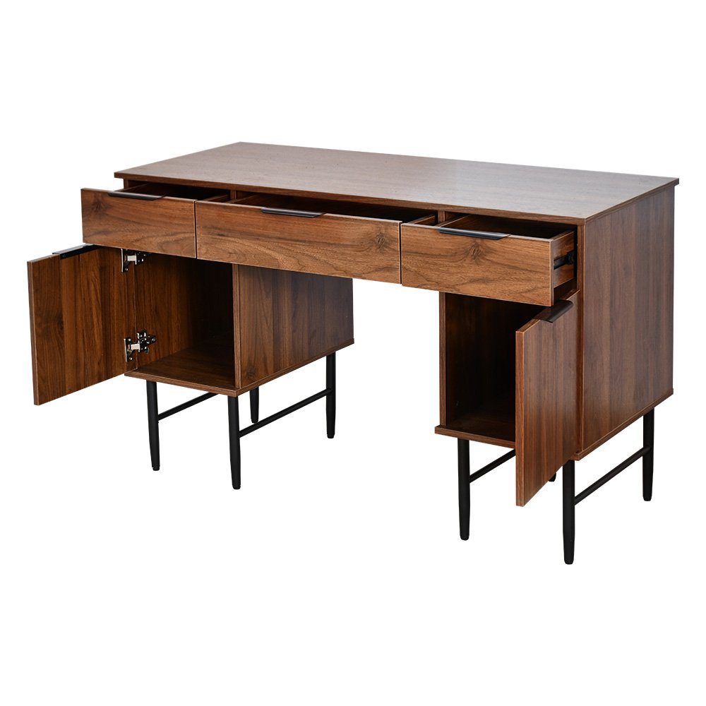 طاولة زينة خشب مع قاعدة معدنية بني طاولة زينة خشب مع قاعدة معدنية بني