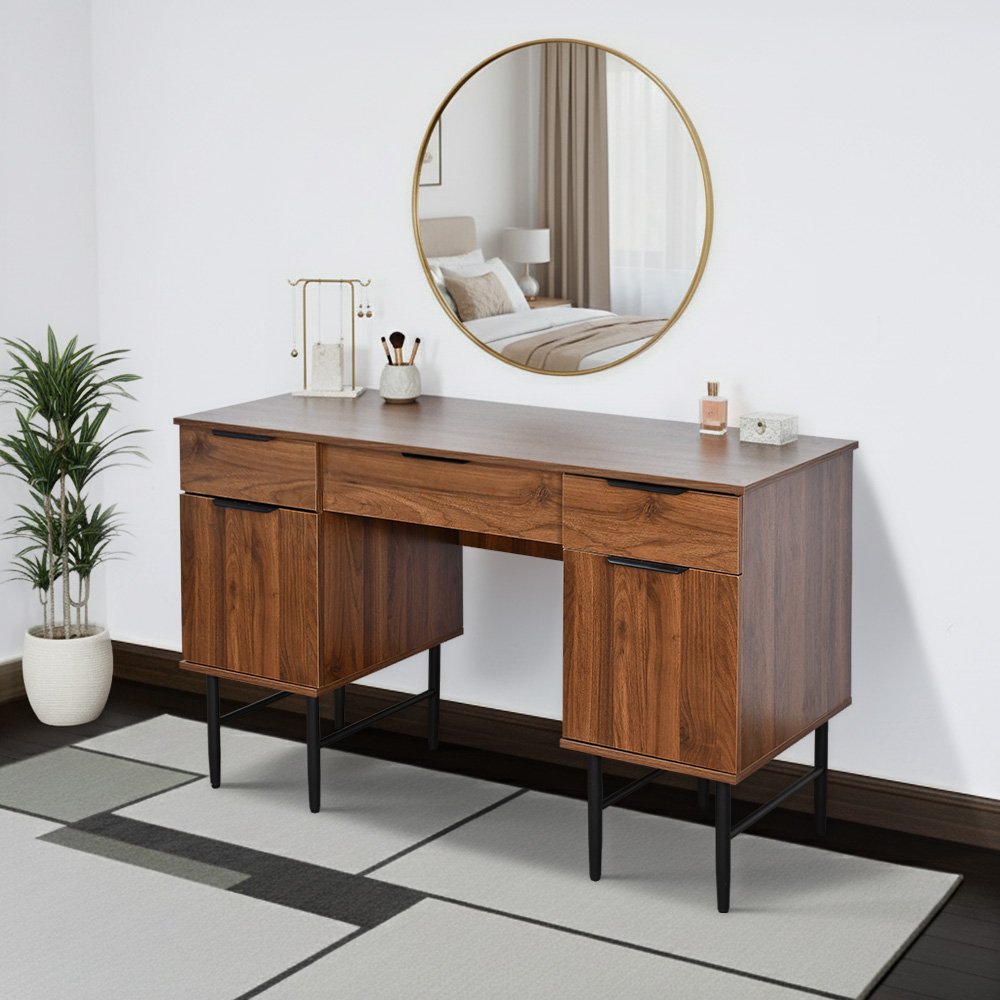 طاولة زينة خشب مع قاعدة معدنية بني طاولة زينة خشب مع قاعدة معدنية بني