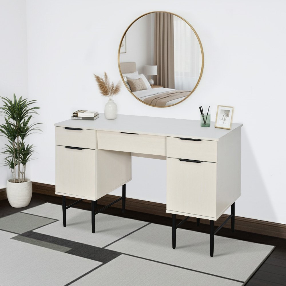 طاولة زينة خشب بقاعدة معدنية أبيض