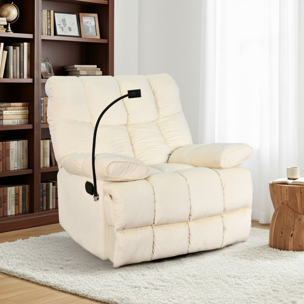 كرسي استرخاء فخم هزاز دوار بحامل جوال أوف وايت كرسي استرخاء فخم هزاز دوار بحامل جوال أوف وايت