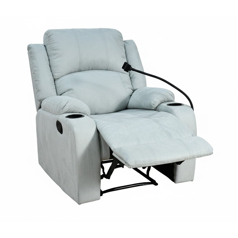 كرسي استرخاء فاخر هزاز دوار قماش بحامل جوال رمادي