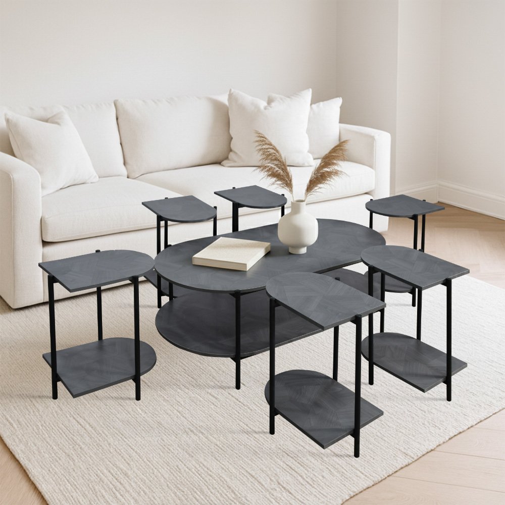 طقم طاولات خدمة 7 قطع 2 دور خشبي رمادي طقم طاولات خدمة 7 قطع 2 دور خشبي رمادي