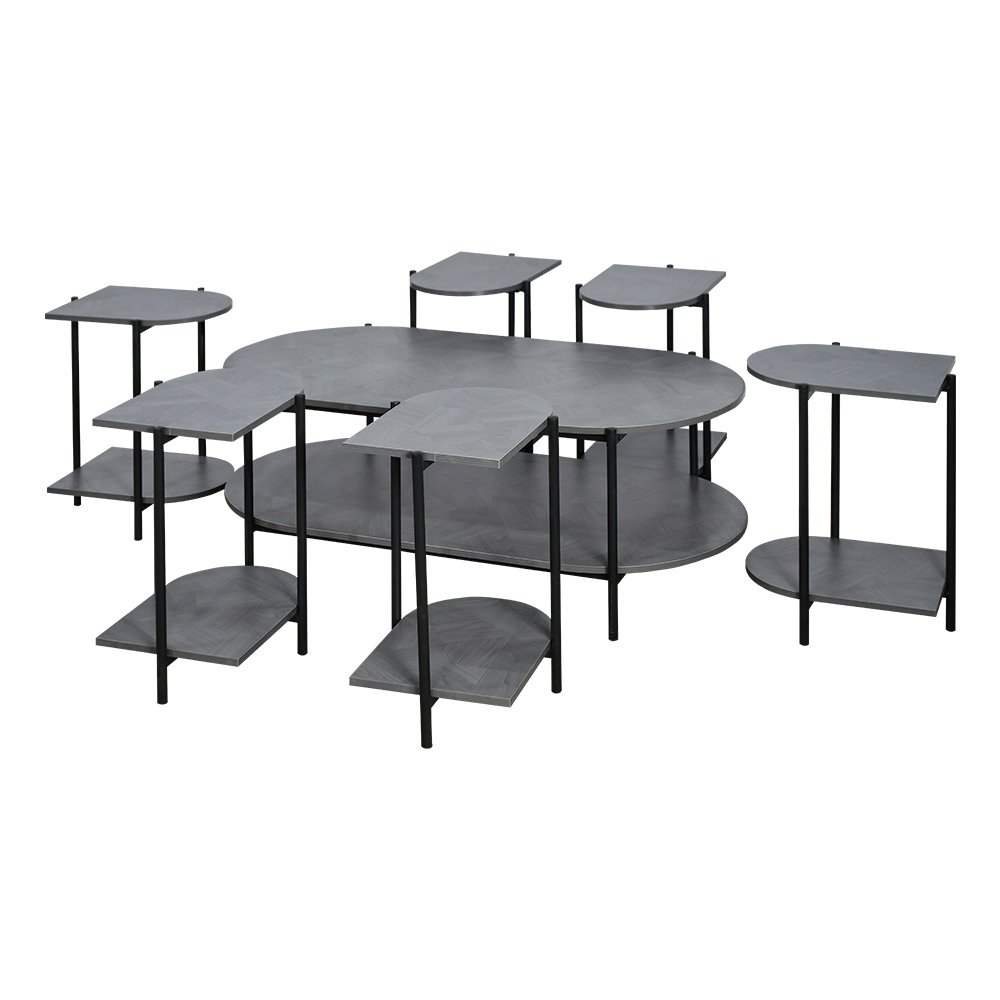 طقم طاولات خدمة 7 قطع 2 دور خشبي رمادي طقم طاولات خدمة 7 قطع 2 دور خشبي رمادي