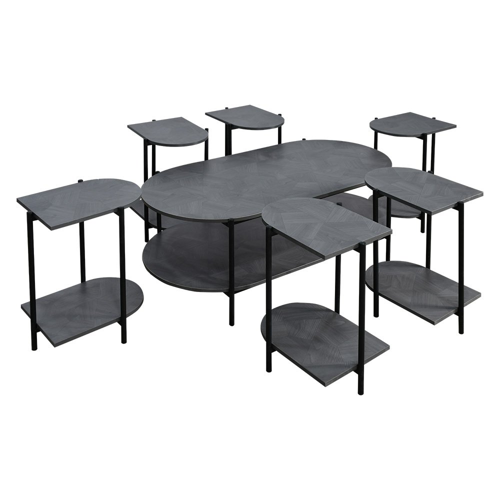 طقم طاولات خدمة 7 قطع 2 دور خشبي رمادي طقم طاولات خدمة 7 قطع 2 دور خشبي رمادي