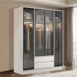 دولاب ملابس 4 باب ابيض زجاج مع إضاءة دولاب ملابس 4 باب ابيض زجاج مع إضاءة