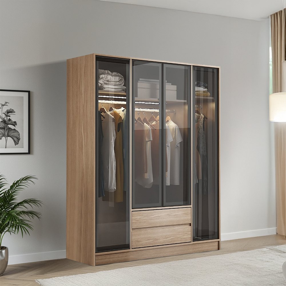 دولاب ملابس 4 باب زجاج مع إضاءة دولاب ملابس 4 باب زجاج مع إضاءة