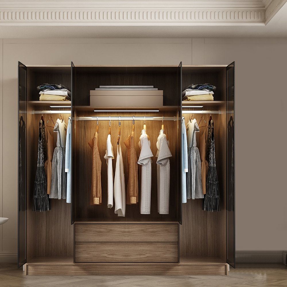 دولاب ملابس 4 باب زجاج مع إضاءة دولاب ملابس 4 باب زجاج مع إضاءة