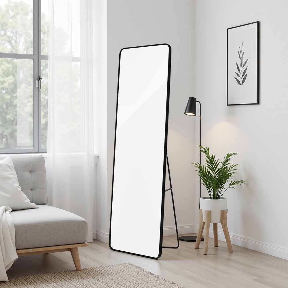 مرآة استاند عصرية بإطار أسود 170×60 سم