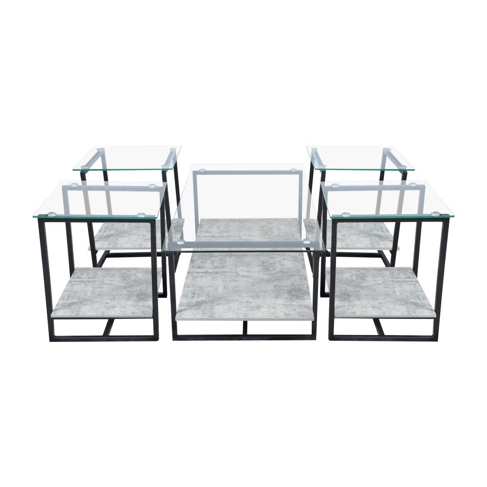 طقم طاولات خدمة 5 قطع من الزجاج رمادي طقم طاولات خدمة 5 قطع من الزجاج رمادي