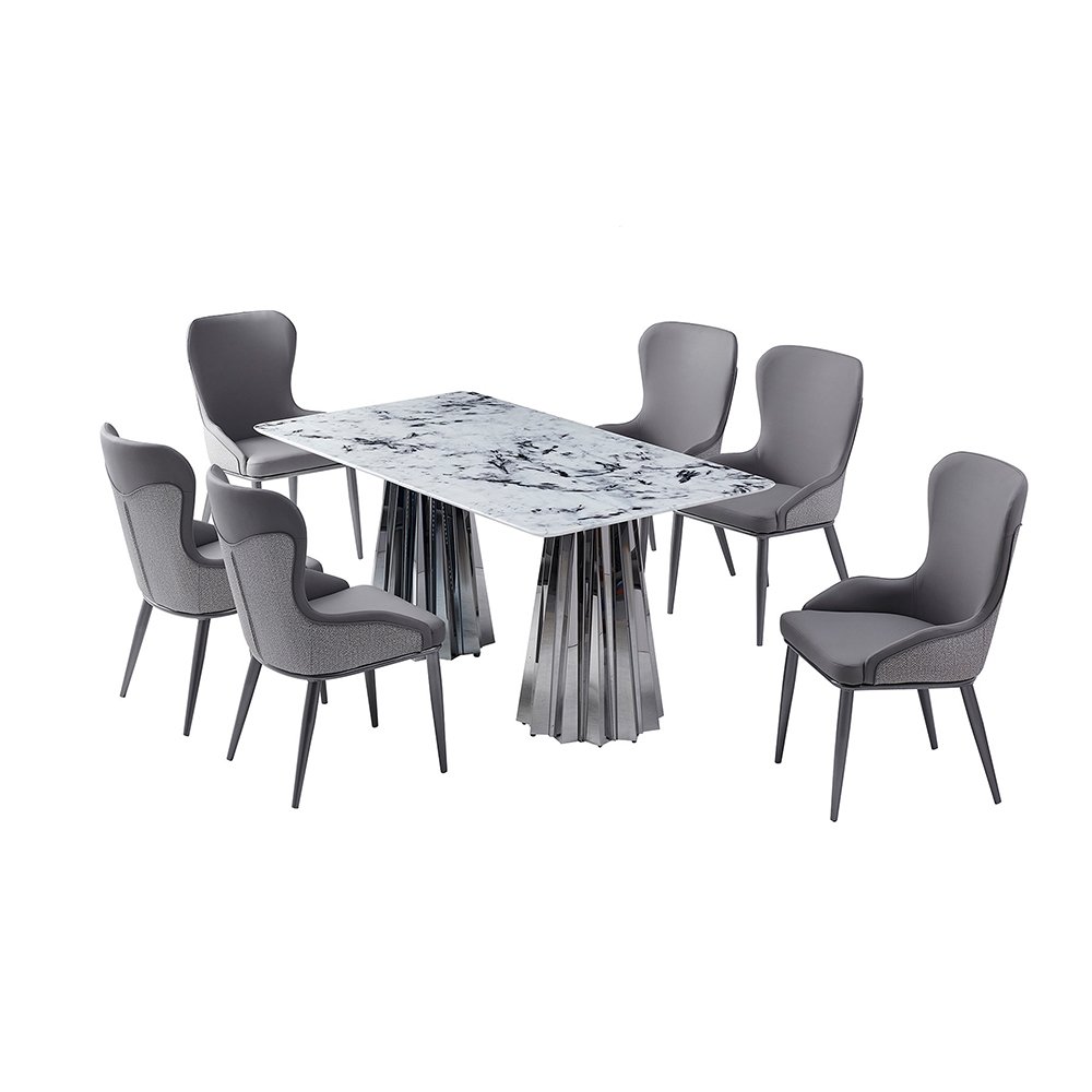 طاولة طعام رخام مع أرجل معدنية 6 كراسي 