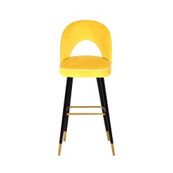 كرسي بار من قماش بأرجل معدنية أصفر كرسي بار من قماش بأرجل معدنية أصفر