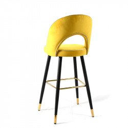 كرسي بار من قماش بأرجل معدنية أصفر كرسي بار من قماش بأرجل معدنية أصفر