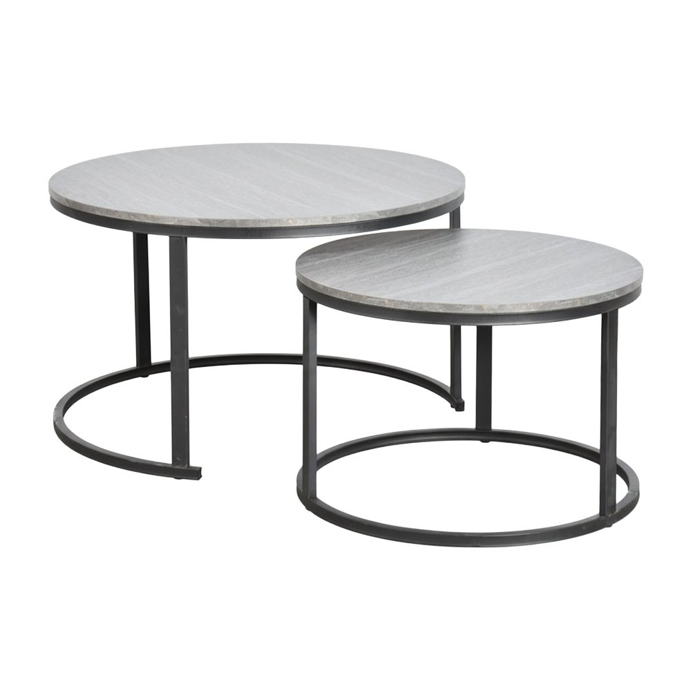 طقم طاولات خدمة 2 قطعة خشبي رمادي