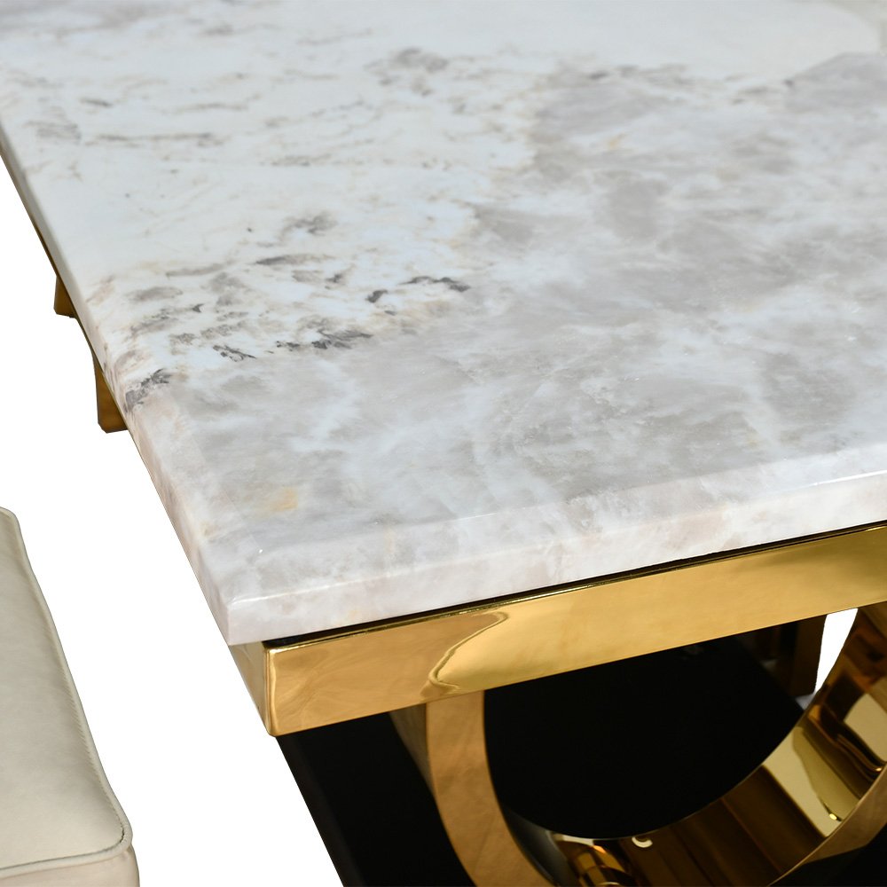 طاولة طعام رخام فاخرة 8 كراسي بقاعدة معدنية ذهبية طاولة طعام رخام فاخرة 8 كراسي بقاعدة معدنية ذهبية