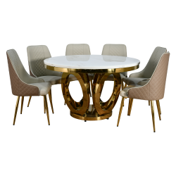 طاولة طعام رخام فاخرة 6 كراسي بقاعدة ذهبية طاولة طعام رخام فاخرة 6 كراسي بقاعدة ذهبية