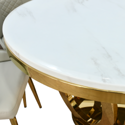 طاولة طعام رخام فاخرة 6 كراسي بقاعدة ذهبية طاولة طعام رخام فاخرة 6 كراسي بقاعدة ذهبية