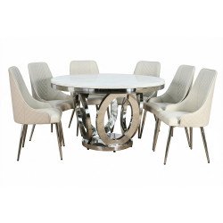 طاولة طعام فاخرة سطح رخامي دوار 6 كراسي رمادي طاولة طعام فاخرة سطح رخامي دوار 6 كراسي رمادي