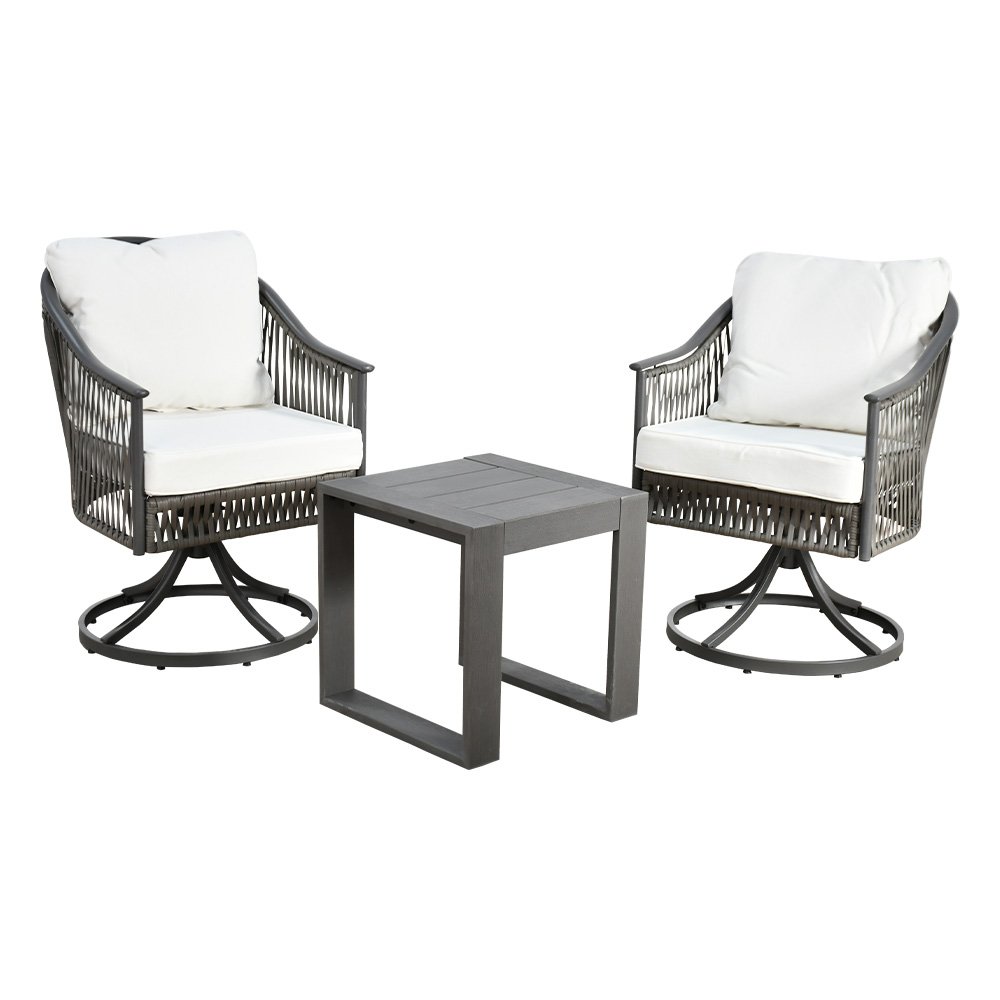 جلسة خارجية 2 مقعد دوار راتان وطاولة رمادي جلسة خارجية 2 مقعد دوار راتان وطاولة رمادي