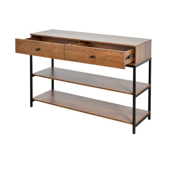 مدخل أستقبال خشبي مع 2 رف بهيكل معدن بني