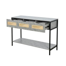 مدخل أستقبال خشبي 2 دور بهيكل معدني رمادي