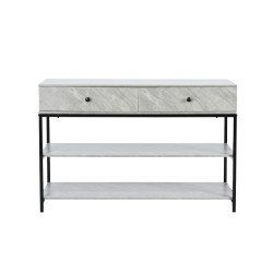 مدخل استقبال خشبي مع 2 رف بهيكل معدني رمادي