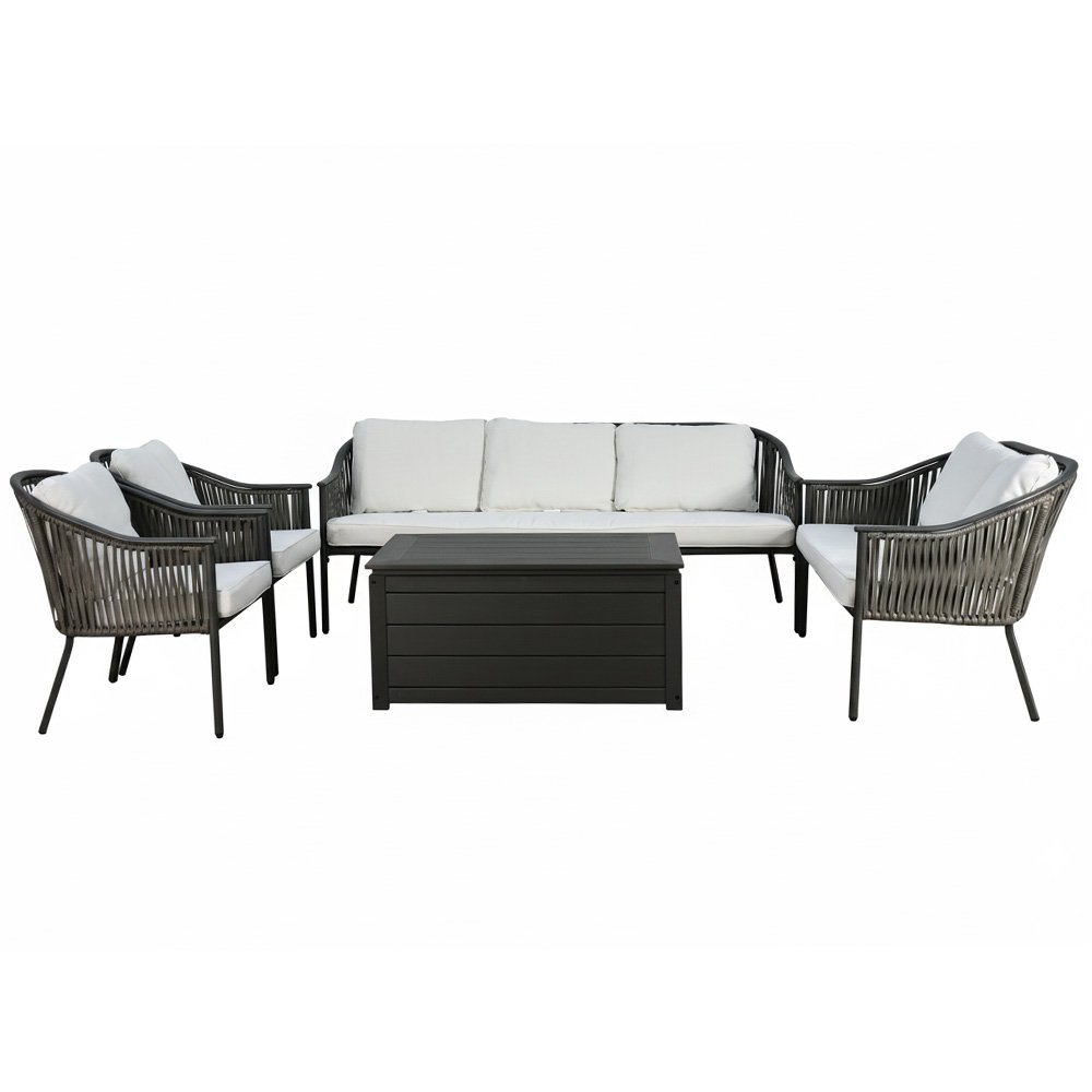 جلسة خارجية 7 مقاعد راتان بهيكل معدني مع طاولة جلسة خارجية 7 مقاعد راتان بهيكل معدني مع طاولة