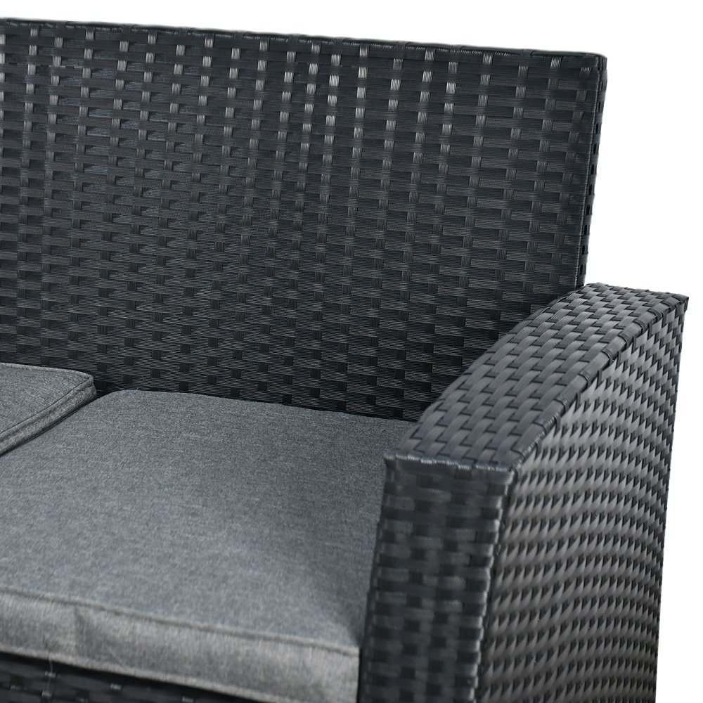 جلسة 4 مقاعد راتان مع طاولة بسطح زجاجي أسود جلسة 4 مقاعد راتان مع طاولة بسطح زجاجي أسود