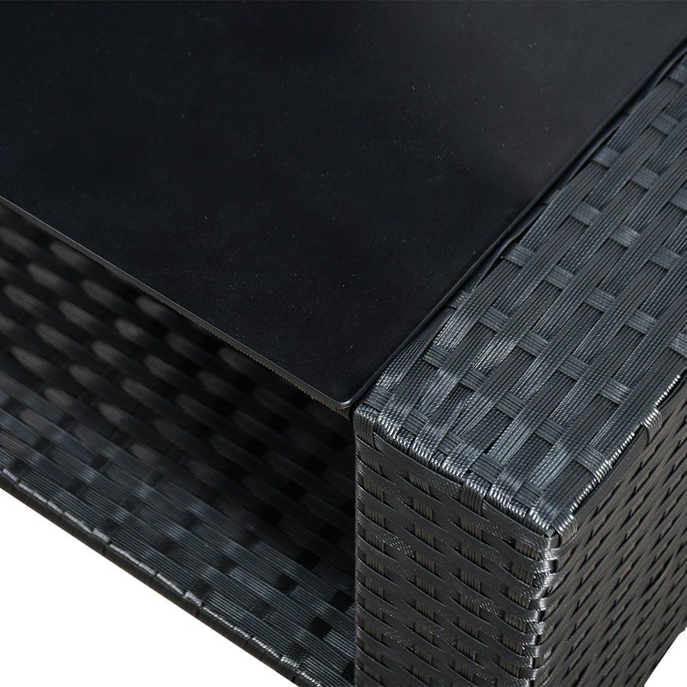 جلسة 4 مقاعد راتان مع طاولة بسطح زجاجي أسود جلسة 4 مقاعد راتان مع طاولة بسطح زجاجي أسود