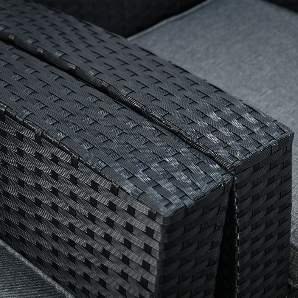 جلسة 4 مقاعد راتان مع طاولة بسطح زجاجي أسود جلسة 4 مقاعد راتان مع طاولة بسطح زجاجي أسود