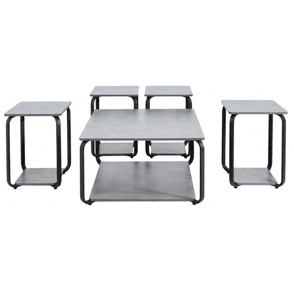 طقم طاولات خدمة 5 قطع 2 دور خشب رمادي