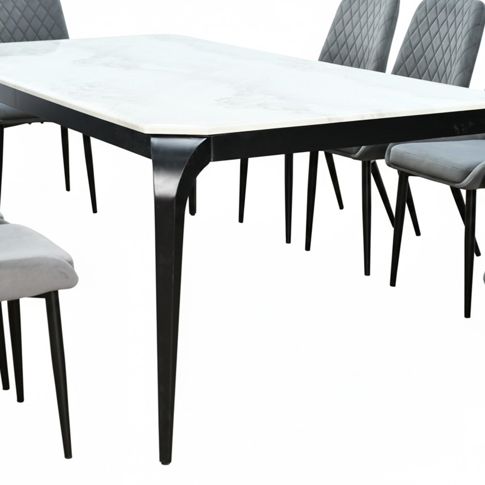 طاولة طعام رخام بأرجل معدنية 10 كراسي رمادي