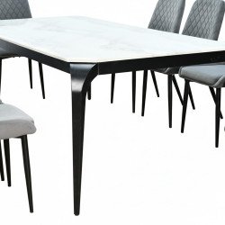 طاولة طعام رخام بأرجل معدنية 10 كراسي رمادي