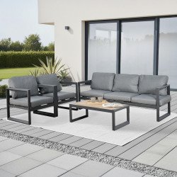 جلسة خارجية 5 مقاعد معدن مع طاولة رمادي