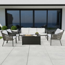 جلسة خارجية 7 مقاعد راتان بهيكل معدني مع طاولة