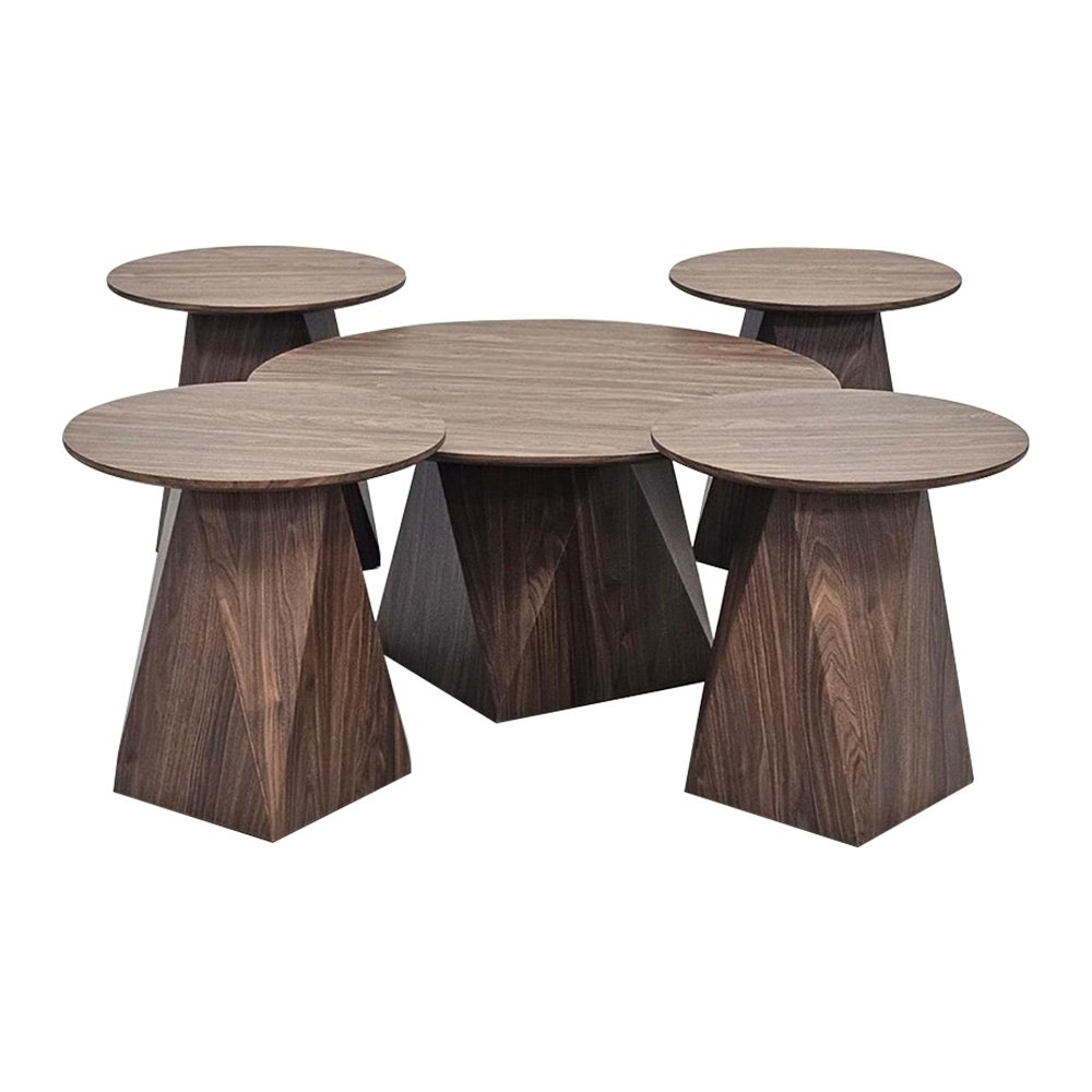 طقم طاولات خدمة 5 قطع خشبي بني