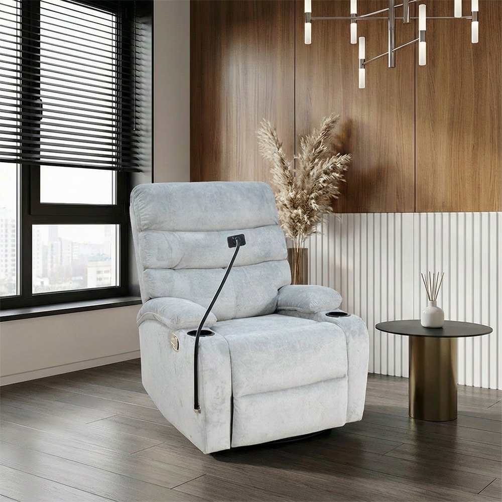 كرسي استرخاء هزاز دوار قماشي بحامل جوال رمادي