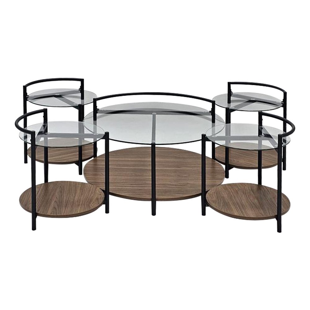 طقم طاولات خدمة 5 قطع 2 دور سطح زجاجي