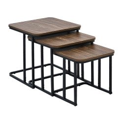 طقم طاولات خدمة 3 قطع خشب بيهكل معدني بني