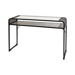 مدخل استقبال عصري سطح زجاجي و رف خشبي