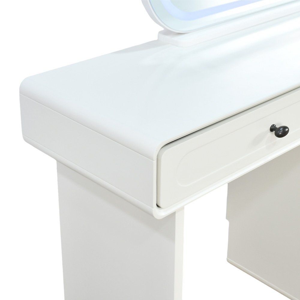 طاولة زينة مع مرآة مضيئة بخزانة 6 أدراج ومقعد أبيض