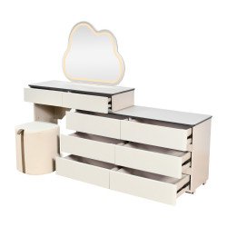 طاولة زينة بخزانة 6 أدراج وسطح زجاج مع مرآة مضيئة طاولة زينة بخزانة 6 أدراج وسطح زجاج مع مرآة مضيئة